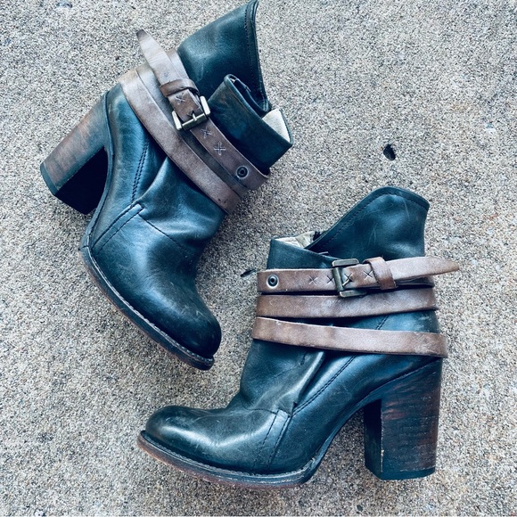 FREEBIRD | Blaze Black & Brown Leather Distressed Boots Booties Cognac 7 - Picture 2 of 9